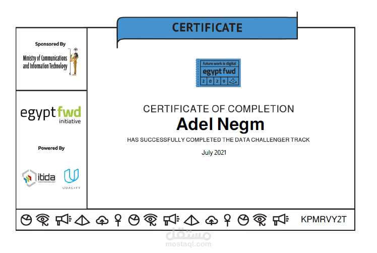 شهادتي بتحليل البيانات من الموقع العالمي Udacity .