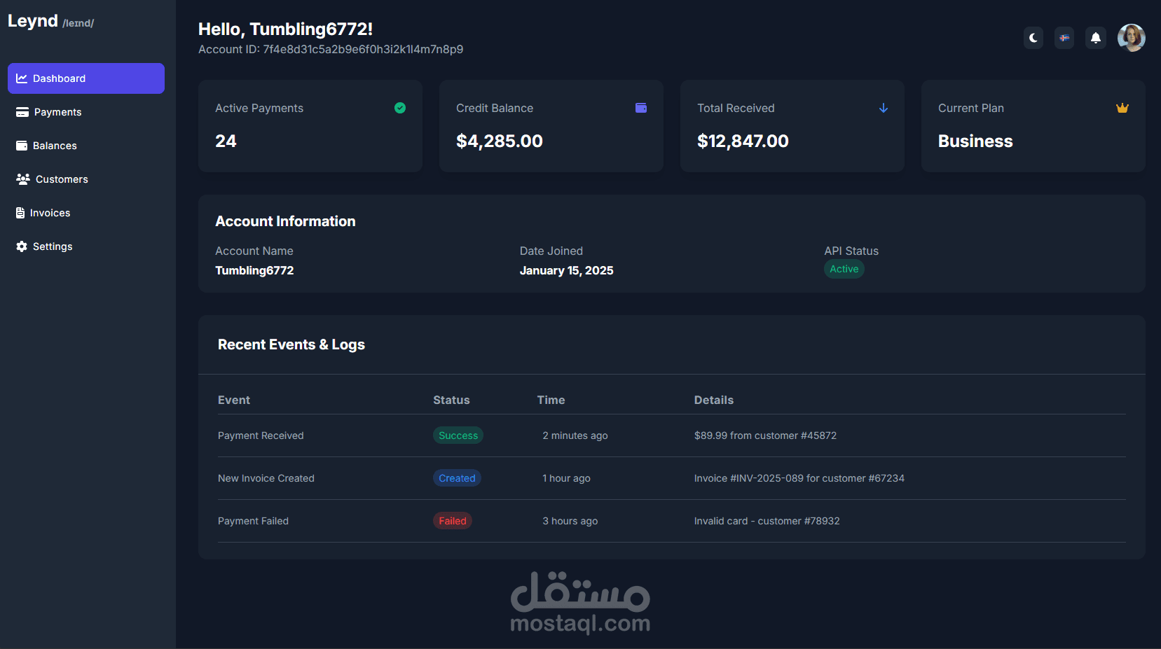Leend dashboard
