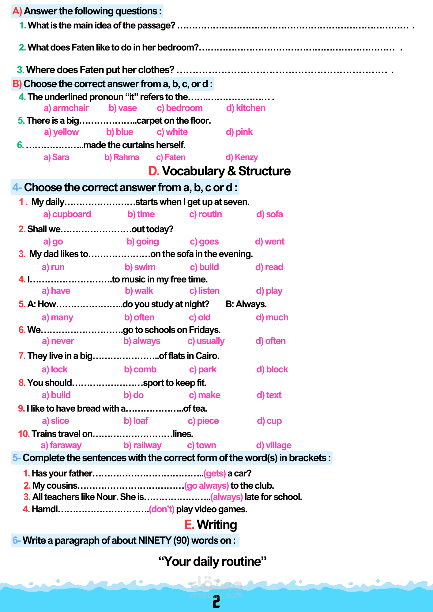 تصميم امتحان لغة اجنبية بتنسيق رائع واقل عدد صفحات ممكنه.