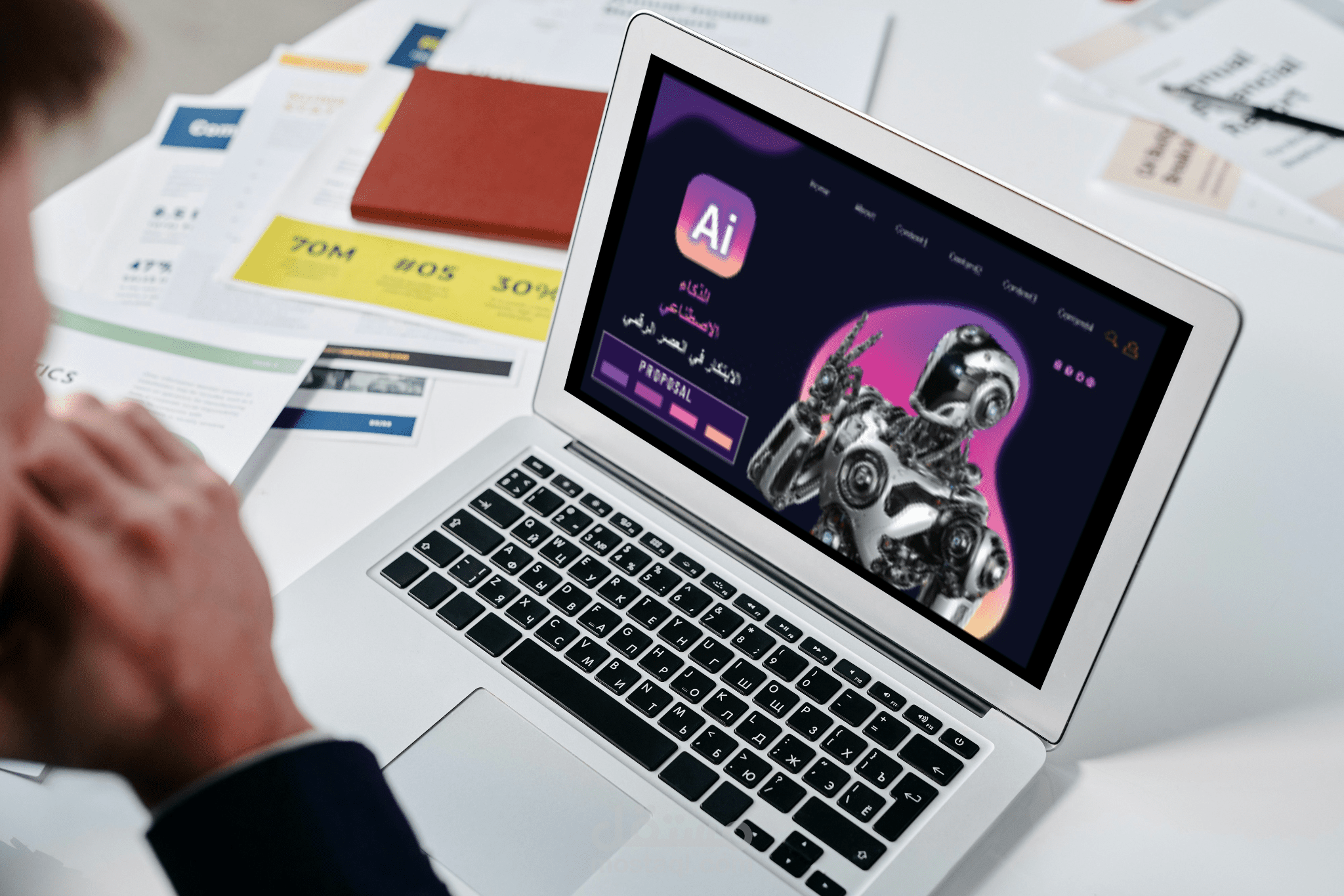 تصميم عرض تقديمي احترافي عن الذكاء الاصطناعي – بأسلوب بصري جذاب وعصري