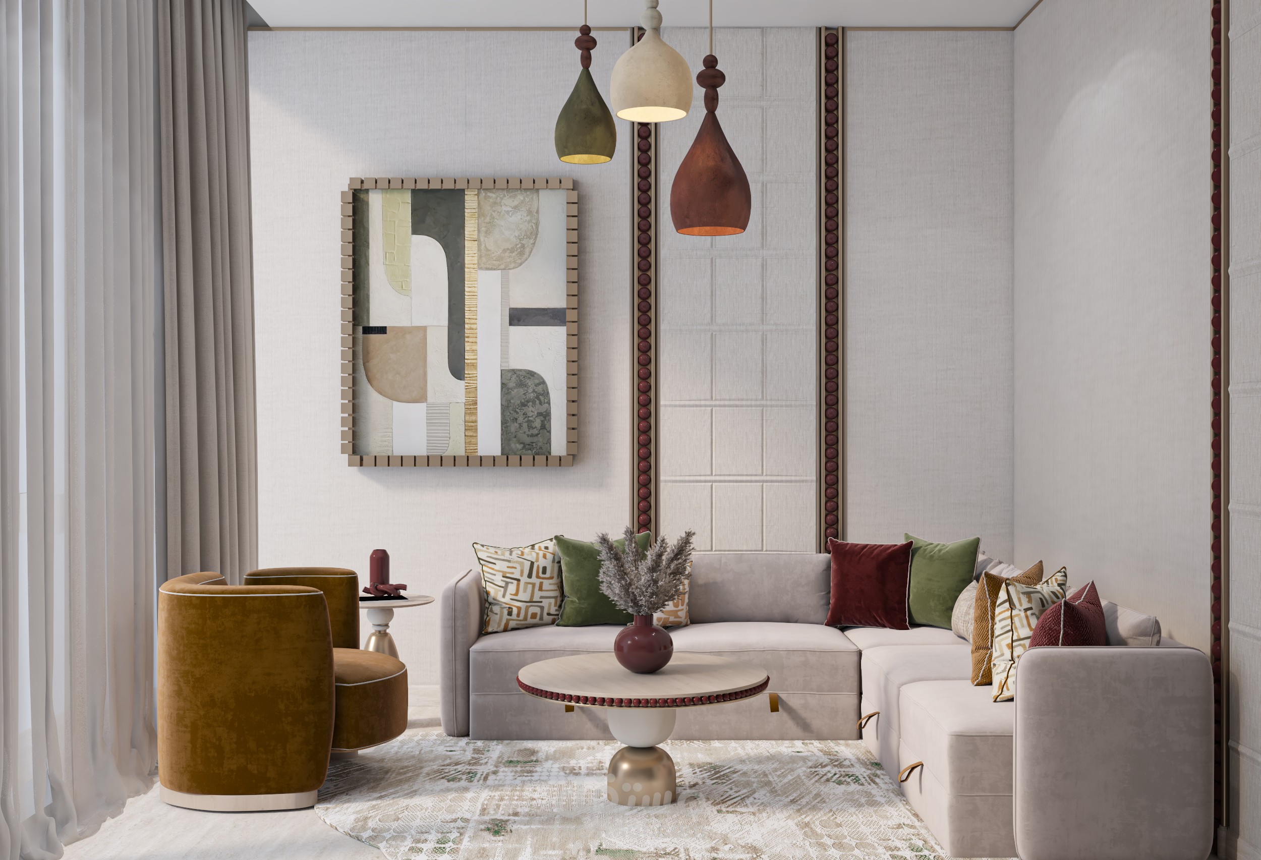 تصميم داخلي لغرفة معيشة عصرية (Modern Living Room Interior Design & 3D Visualization)