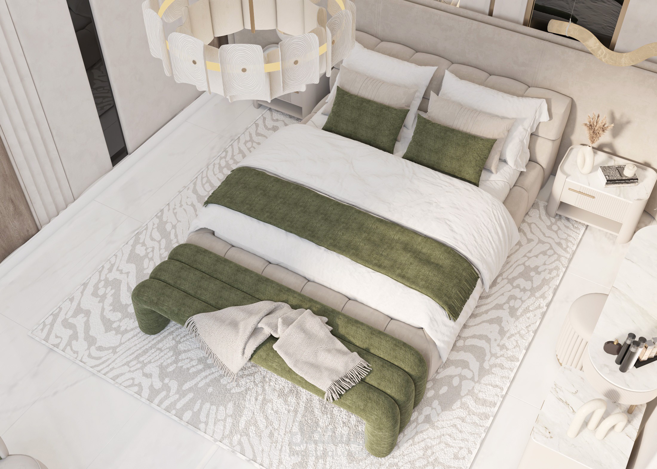 تصميم غرفة نوم رئيسية عصرية مع إظهار ثلاثي الأبعاد (Modern Master Bedroom Interior Design & 3D Visualization)