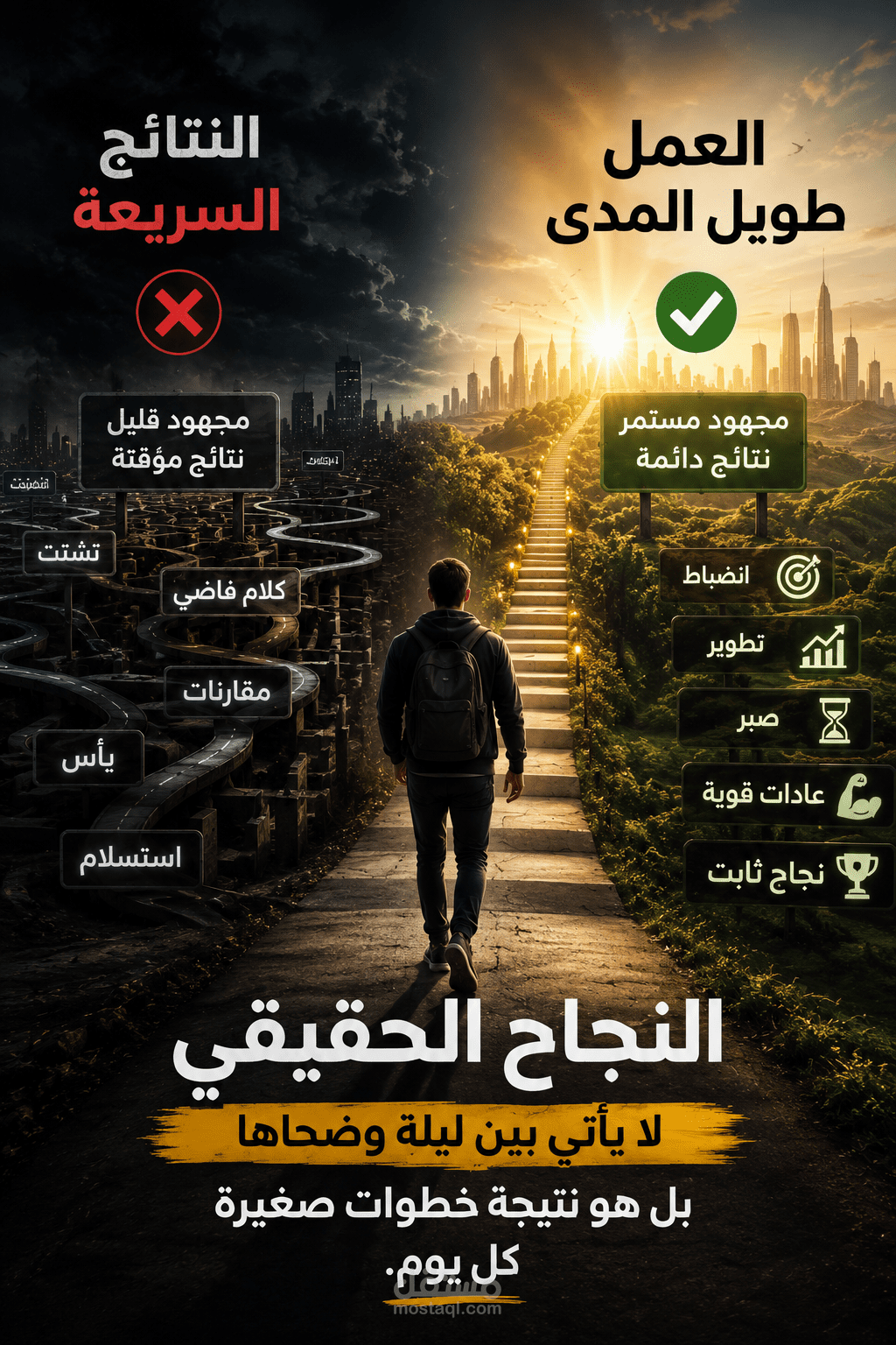 فيديو ريلز يتحدث عن: ان النجاح الثابت يحتاج العمل والتفكير طويل المدى.