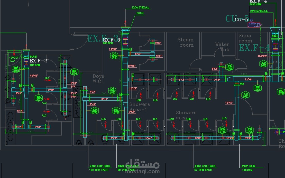 عمل وتجهيز اللوحات والمخططات التنفيذية للانظمة الميكانيكية (Shop drawing) (HVAC,FIRE FIGHTING,PLUMBING)