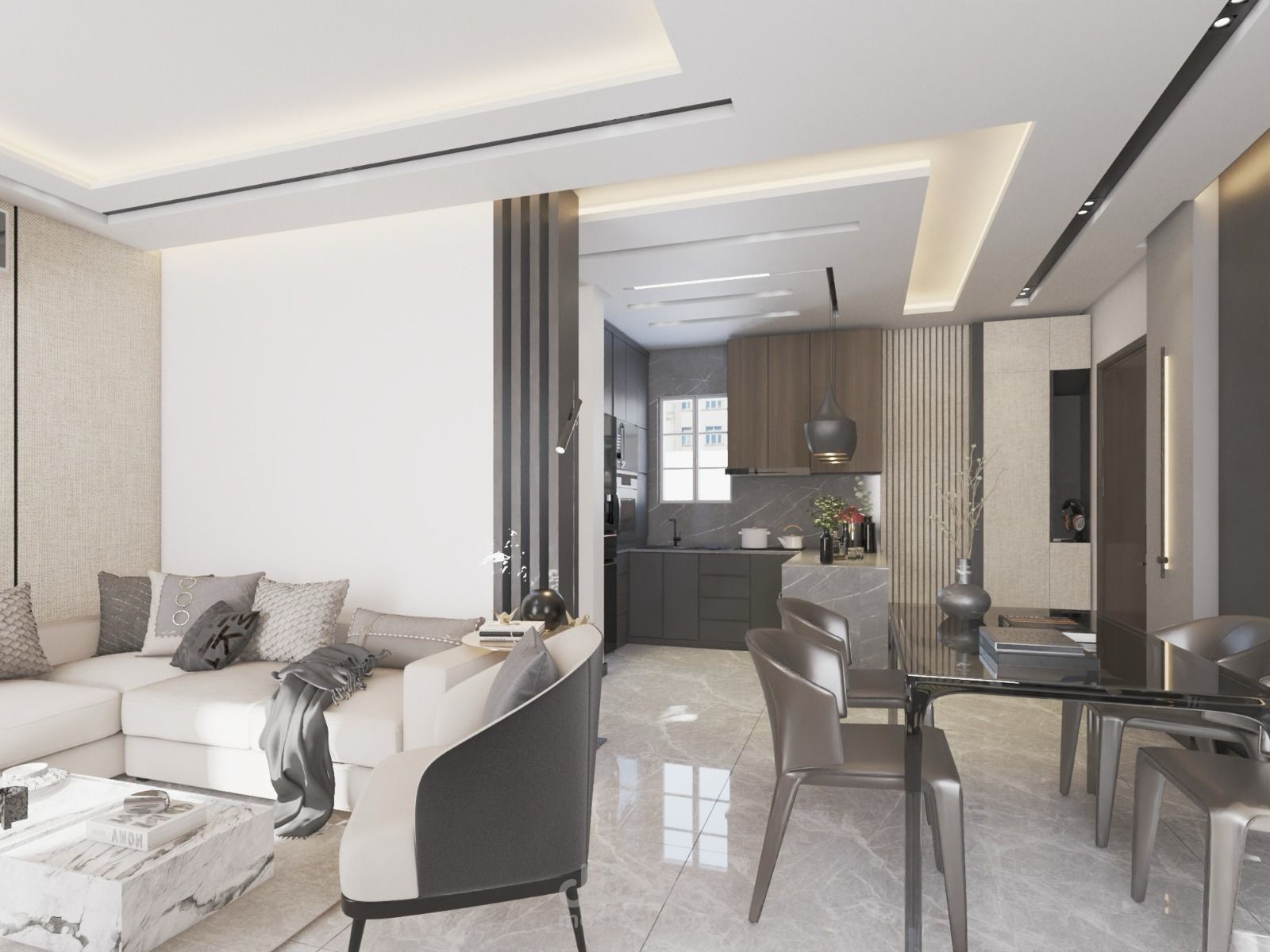 living room & kitchen