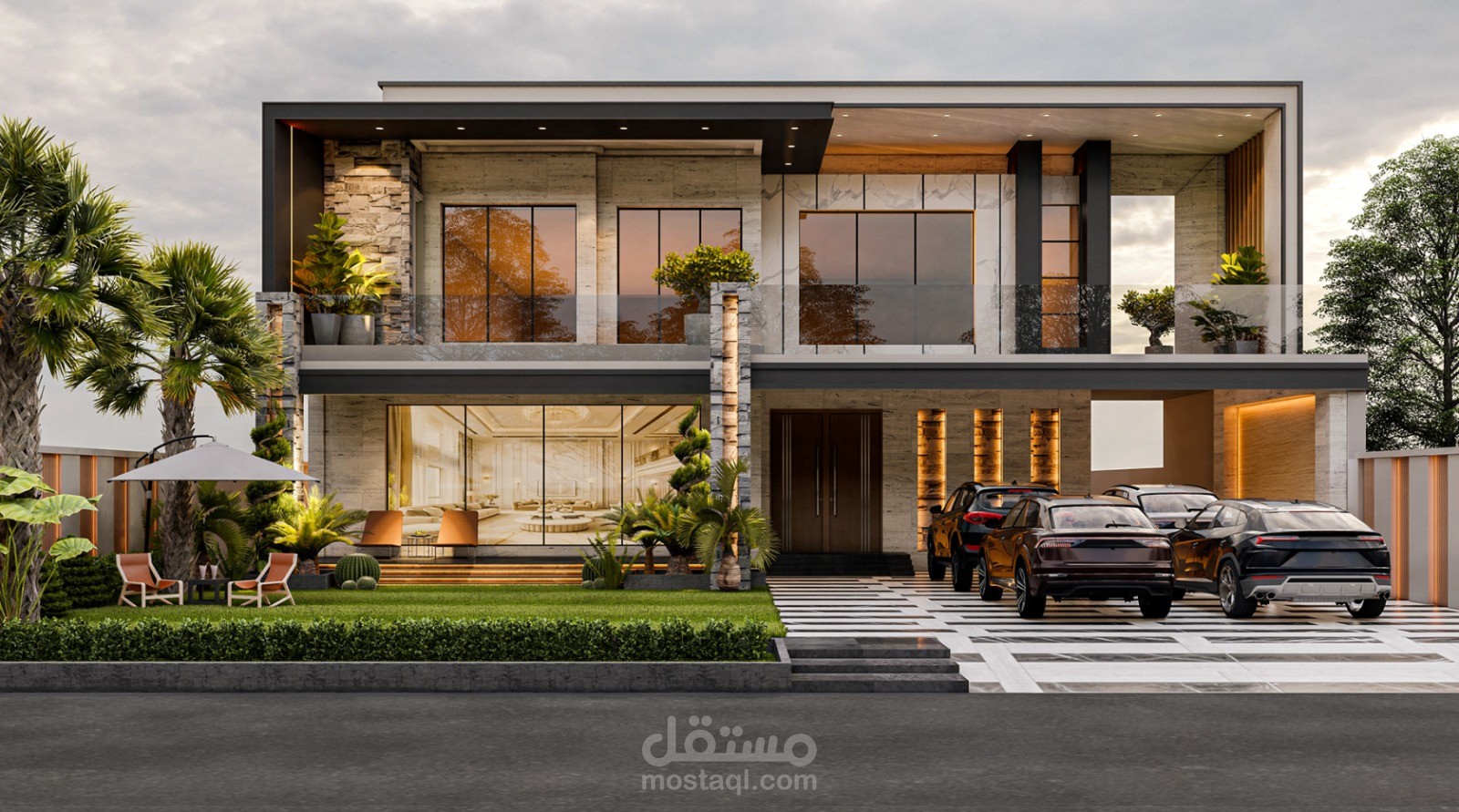 تصميم ثلاثي الأبعاد لاستراحة طريق