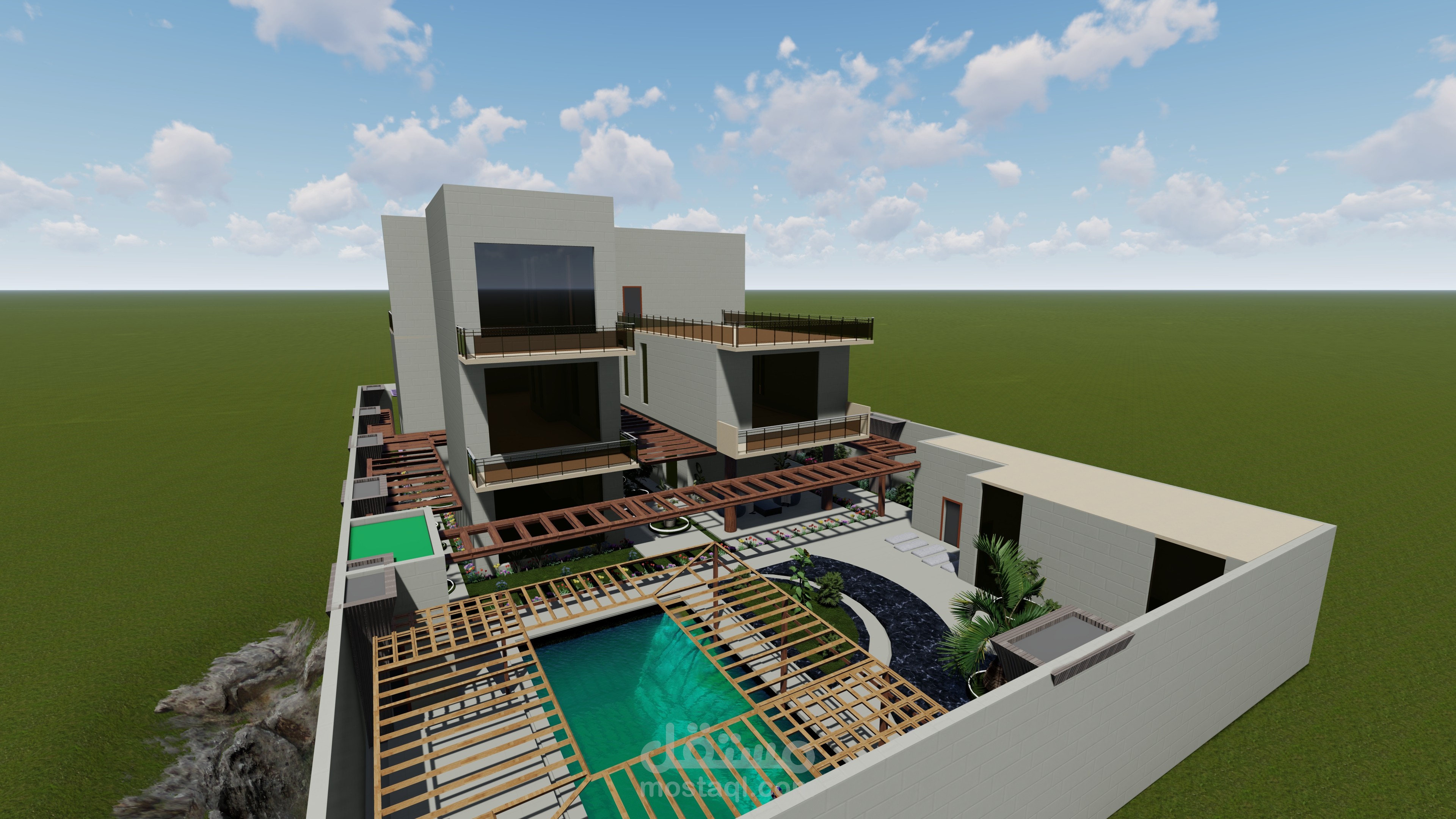 تصميم سكني فاخر مع منطقة ترفيهية
