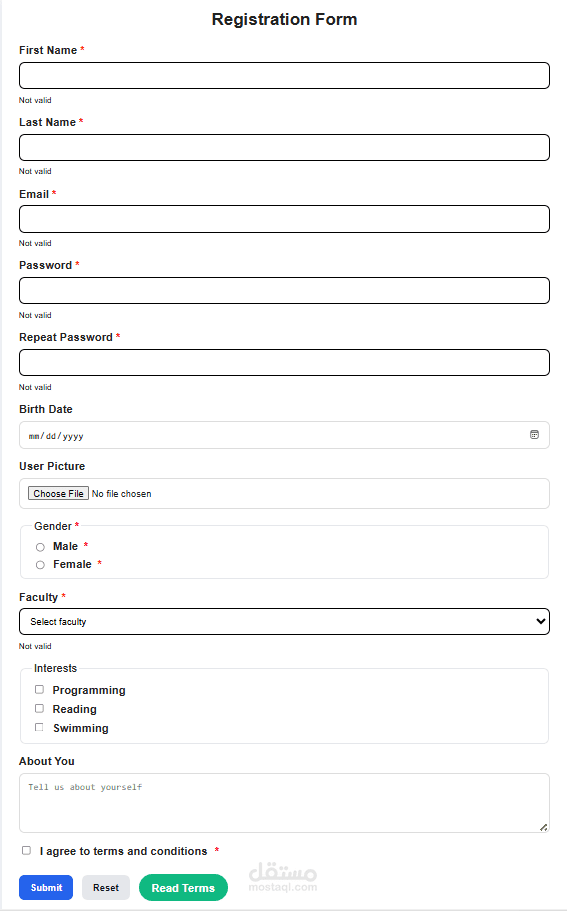 تصميم وتطوير نموذج تسجيل تفاعلي لموقع ويب