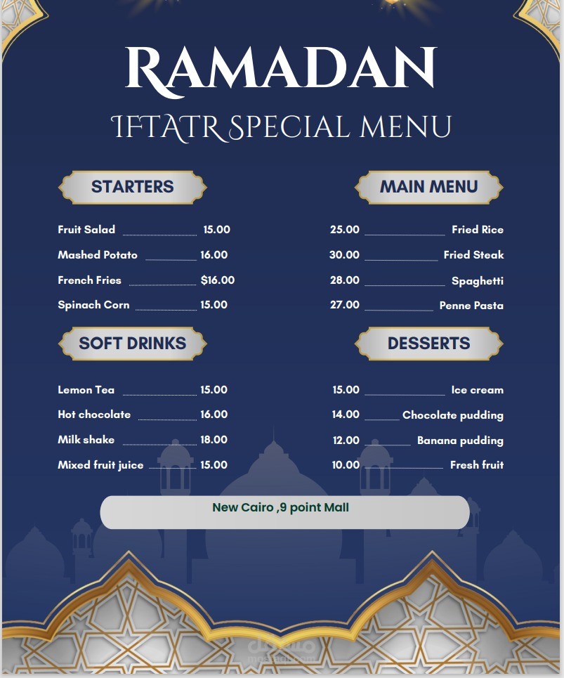 Ramadan Menu for a Local restaurant