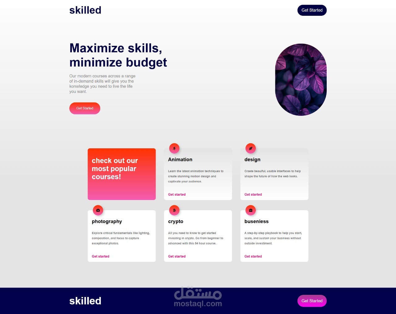 "تصميم موقع منصة تعليمية لعرض الكورسات (Skilled)