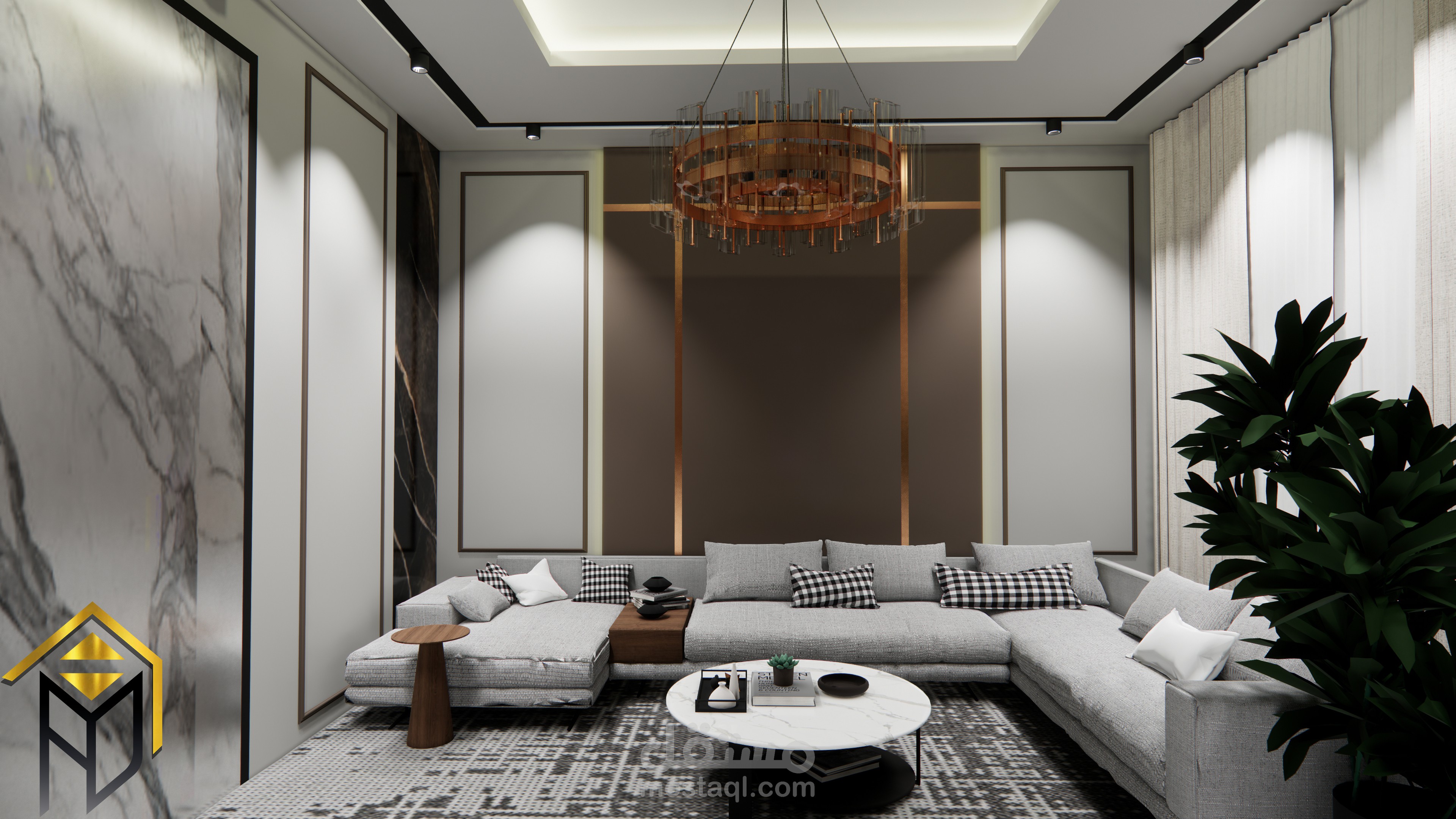 تصميم داخلي لغرفة معيشة