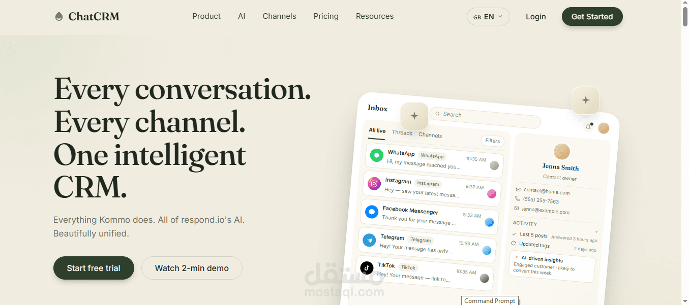 تطوير منصة ChatCRM SaaS لإدارة علاقات العملاء والمحادثات المدعومة بالذكاء الاصطناعي