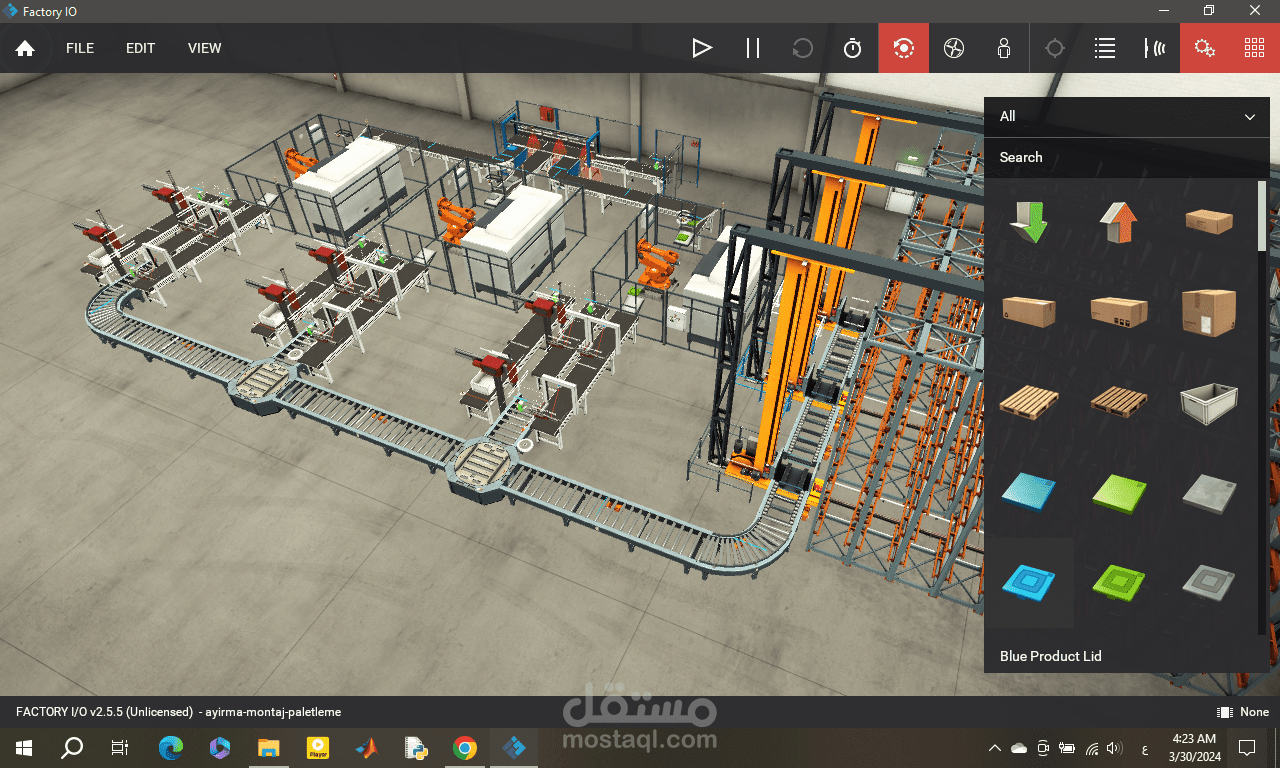 نظام سير ناقل باستخدام برنامج FACTORY I/O v2.5.5
