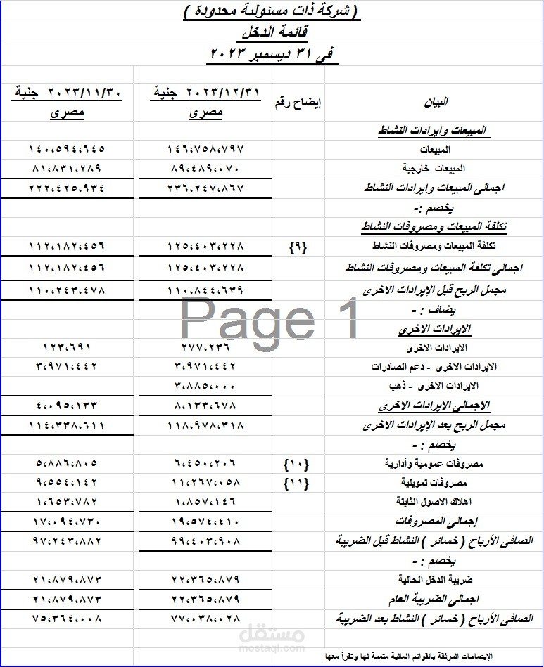 مركز مالى كامل لمصنع مكملات غذائية