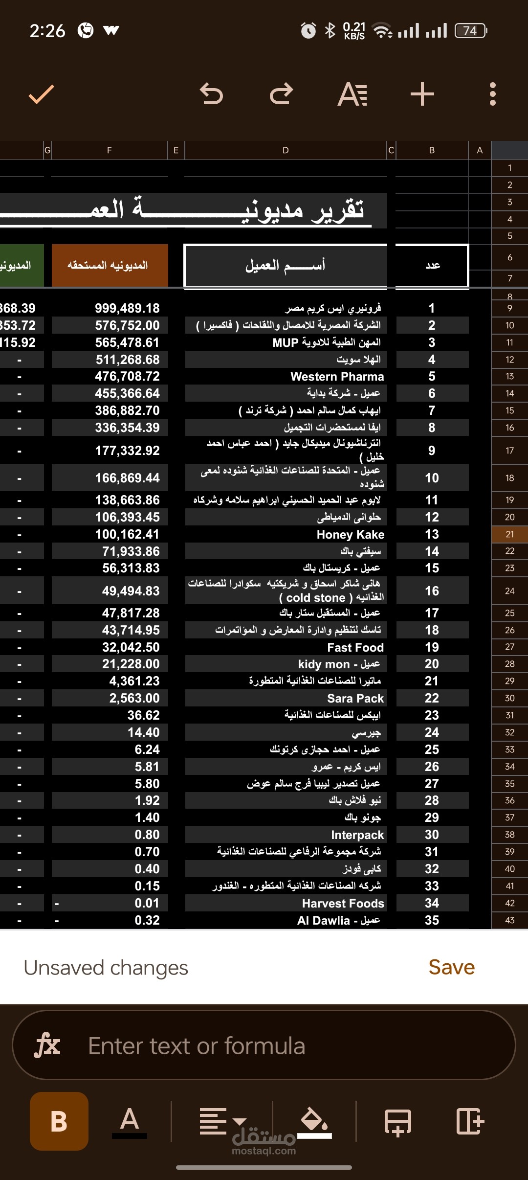 كشف مديونيات العملاء المستحق