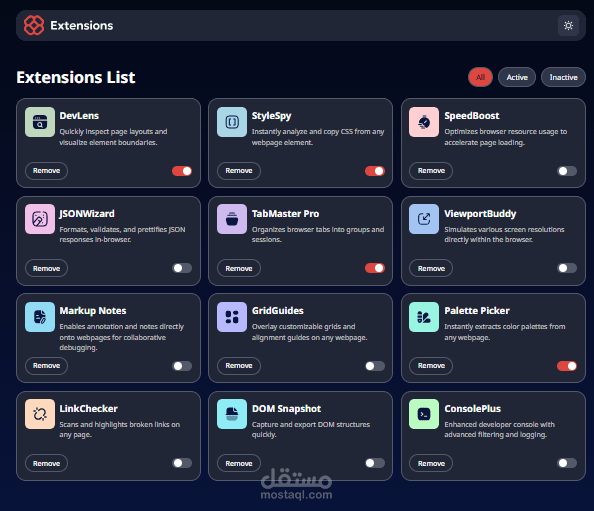 Browser extensions manager UI