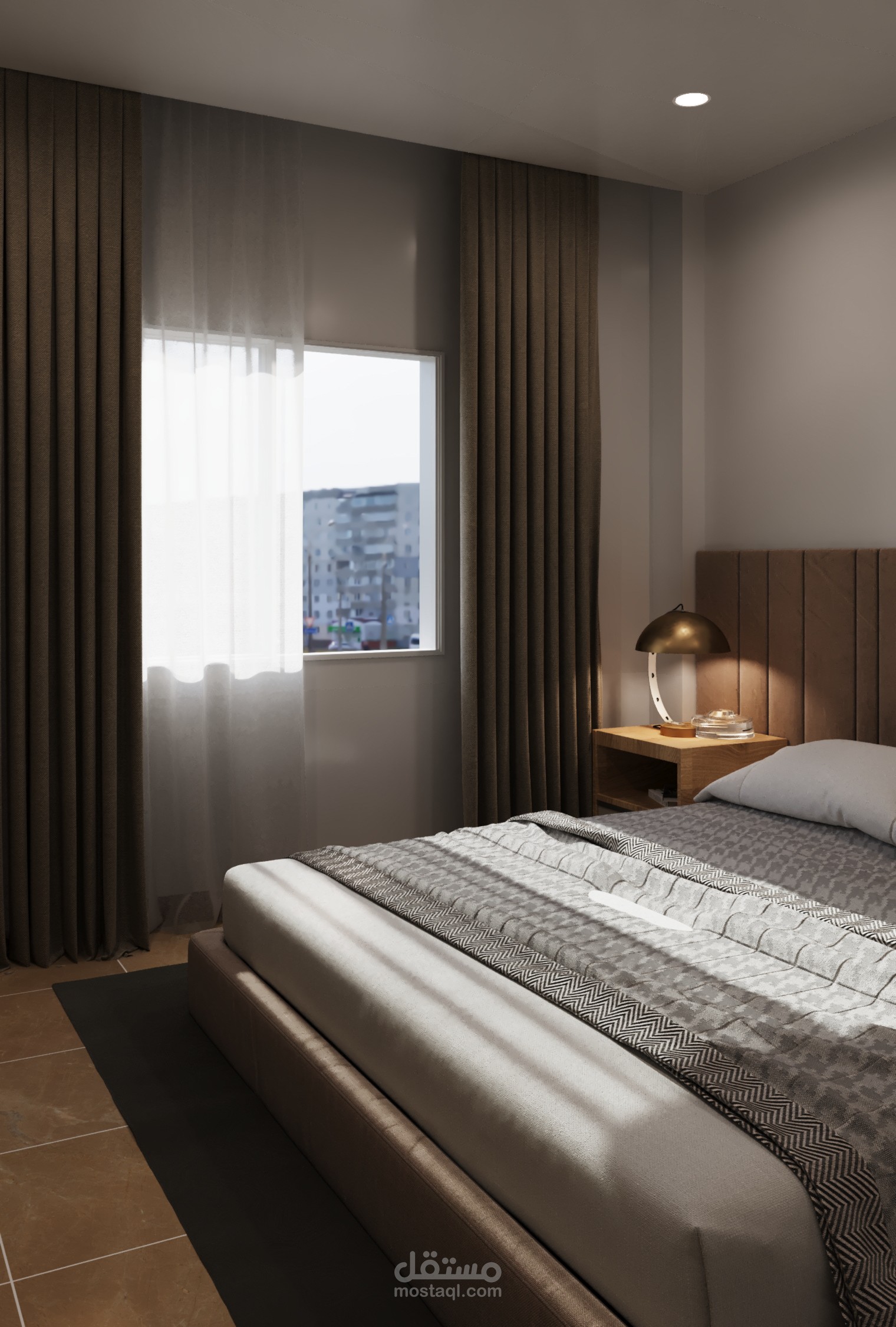 تصميم داخلي لغرفة نوم داخل وحدة سكنية ضمن مشروعات الإسكان