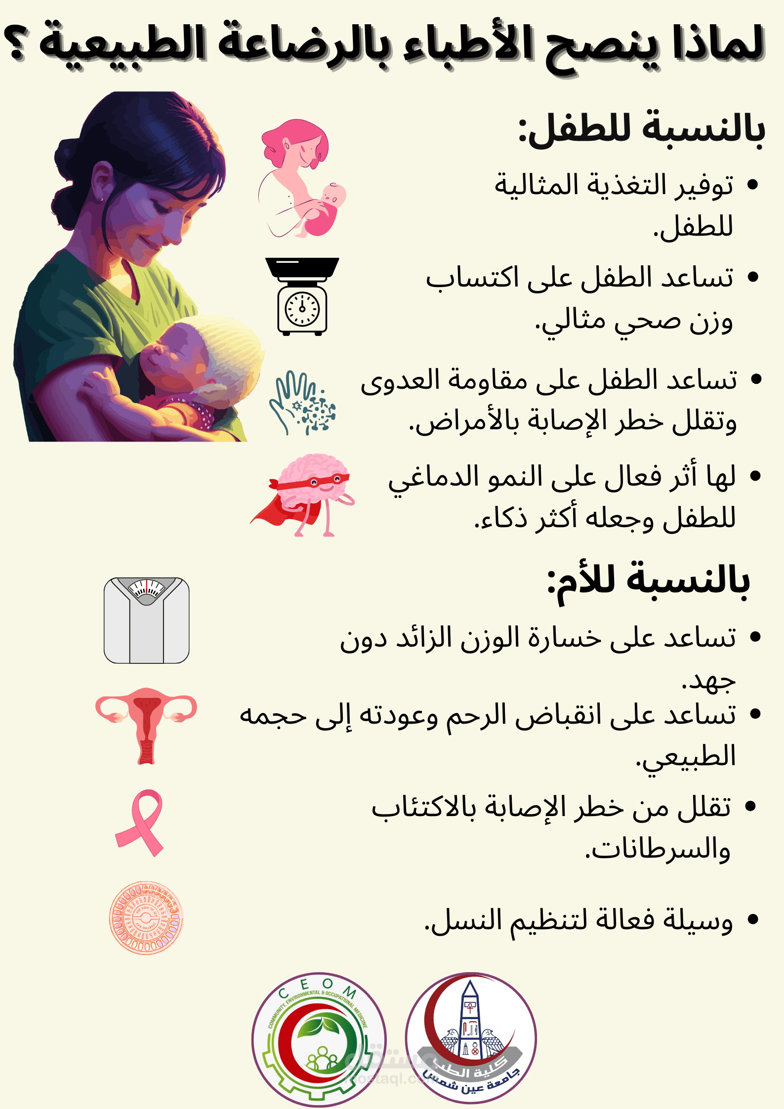 تصميم ملصق (بوستر) لحث الأمهات على الرضاعة الطبيعية في عيادة الأطفال