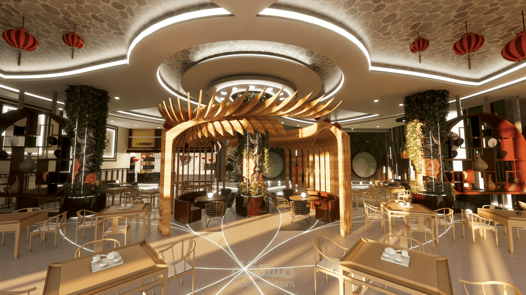 تصميم داخلي وخارجي لمطعم اسيوي