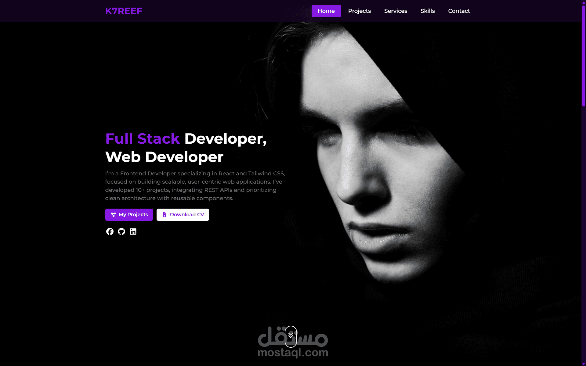 موقعي الشخصي تم أنشاؤه بواسطة React و Tailwindcss للحصول علي افضل أداة وتجربة مستخدم