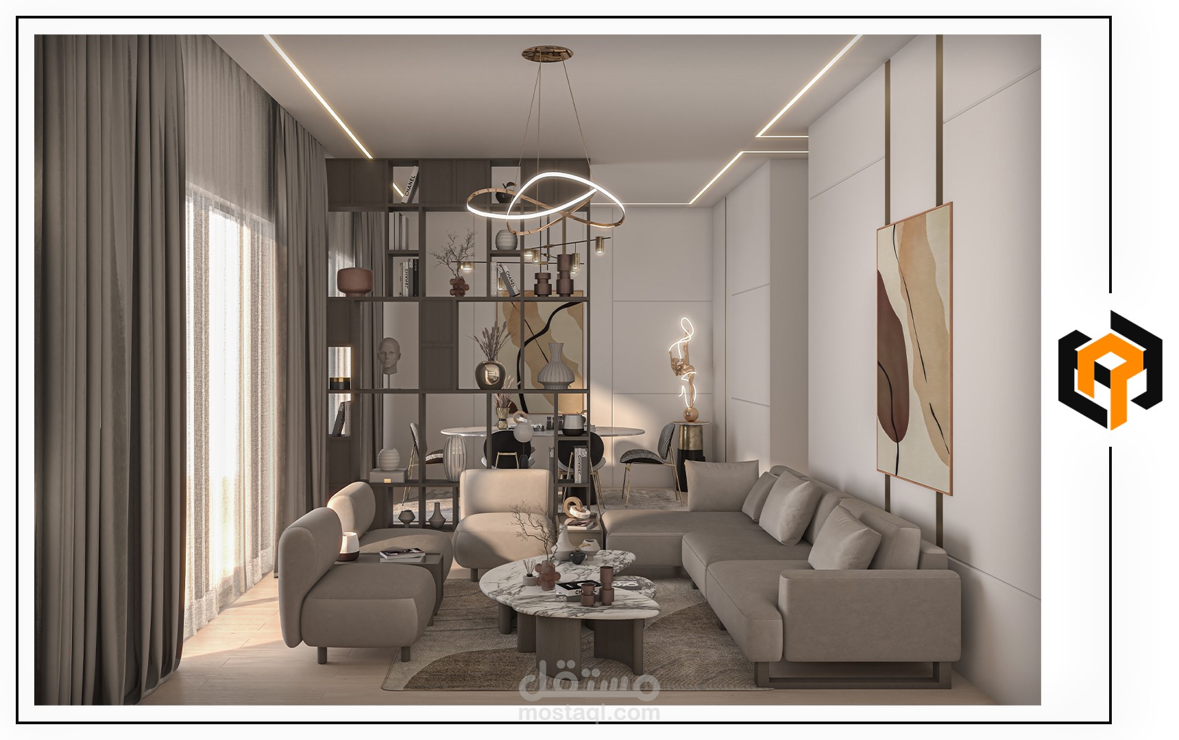 Modern Living Room With Dining Area By 3Dsmax & V-Ray