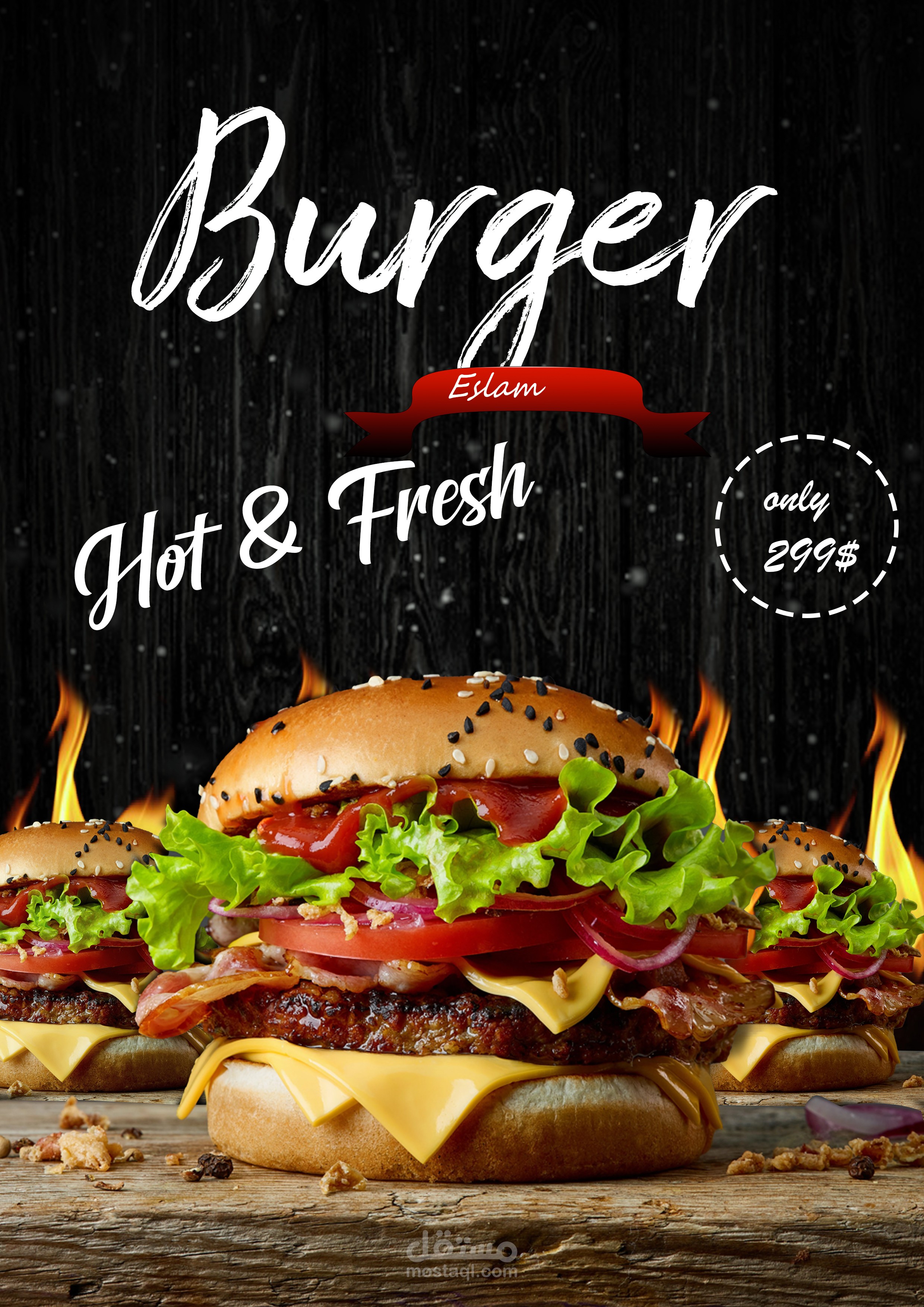 Burger Promo Design – Hot & Fresh Advertising Poster