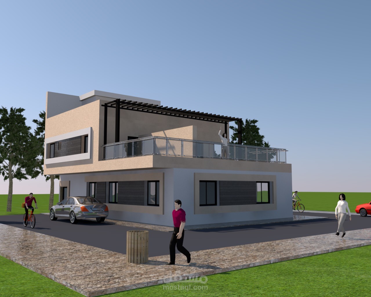 تصميم لبناء منزل مع الواجهات الخارجية