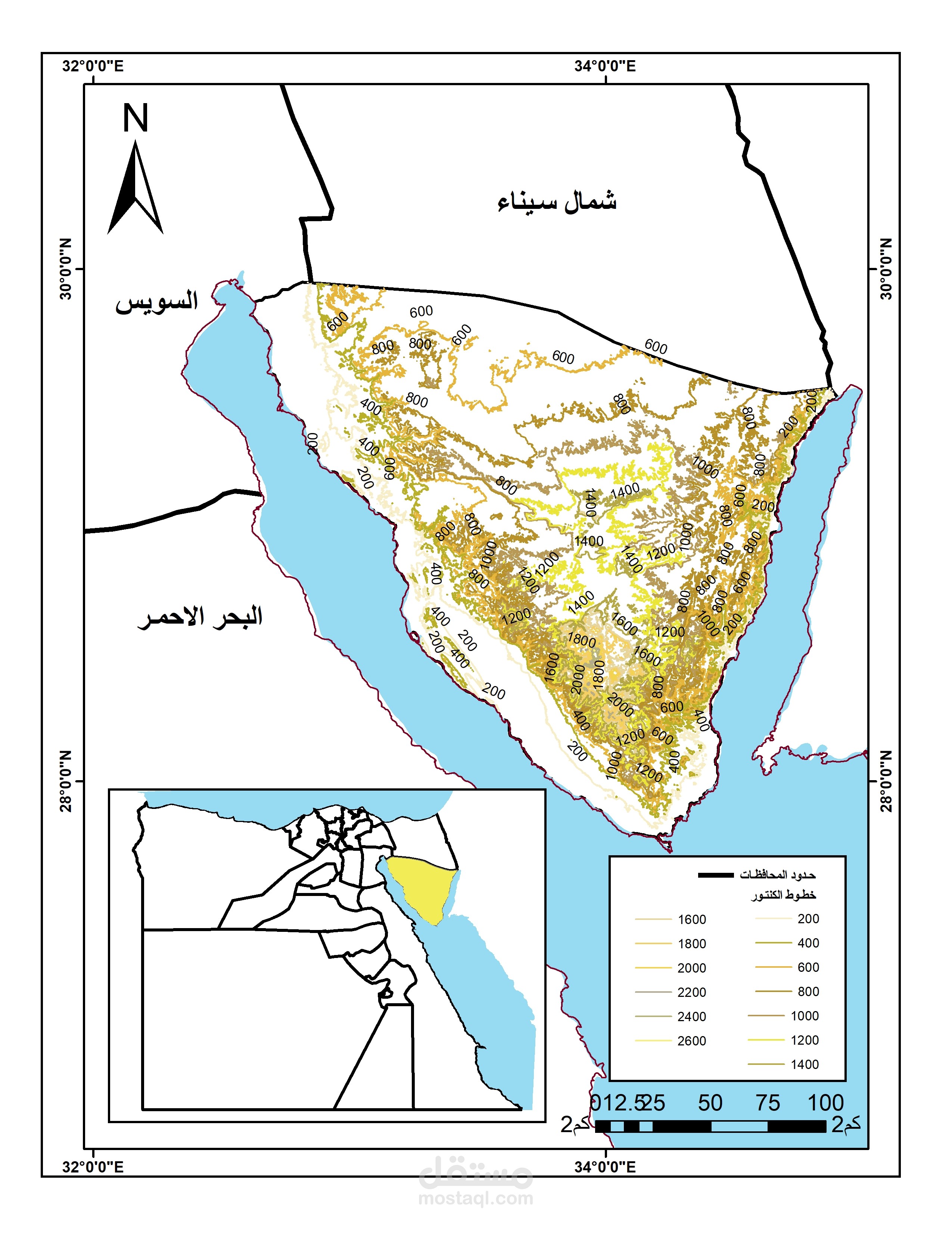 خريطة كنتورية لمحافظة جنوب سيناء