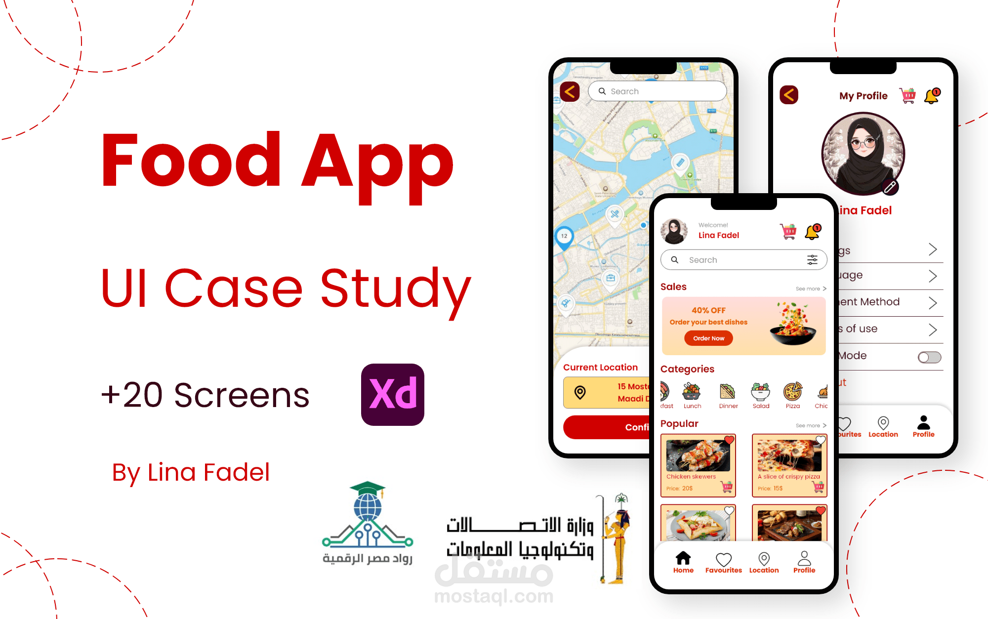واجهة تطبيق لطلب الطعام والدفع أونلاين – تصميم UI/UX