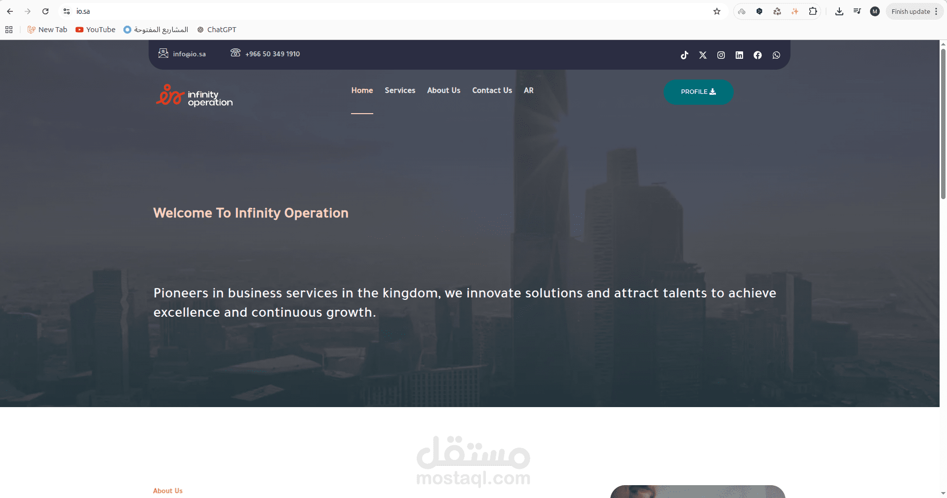 Infinity Operation – موقع تعريفي احترافي لشركة خدمات أعمال باستخدام WordPress