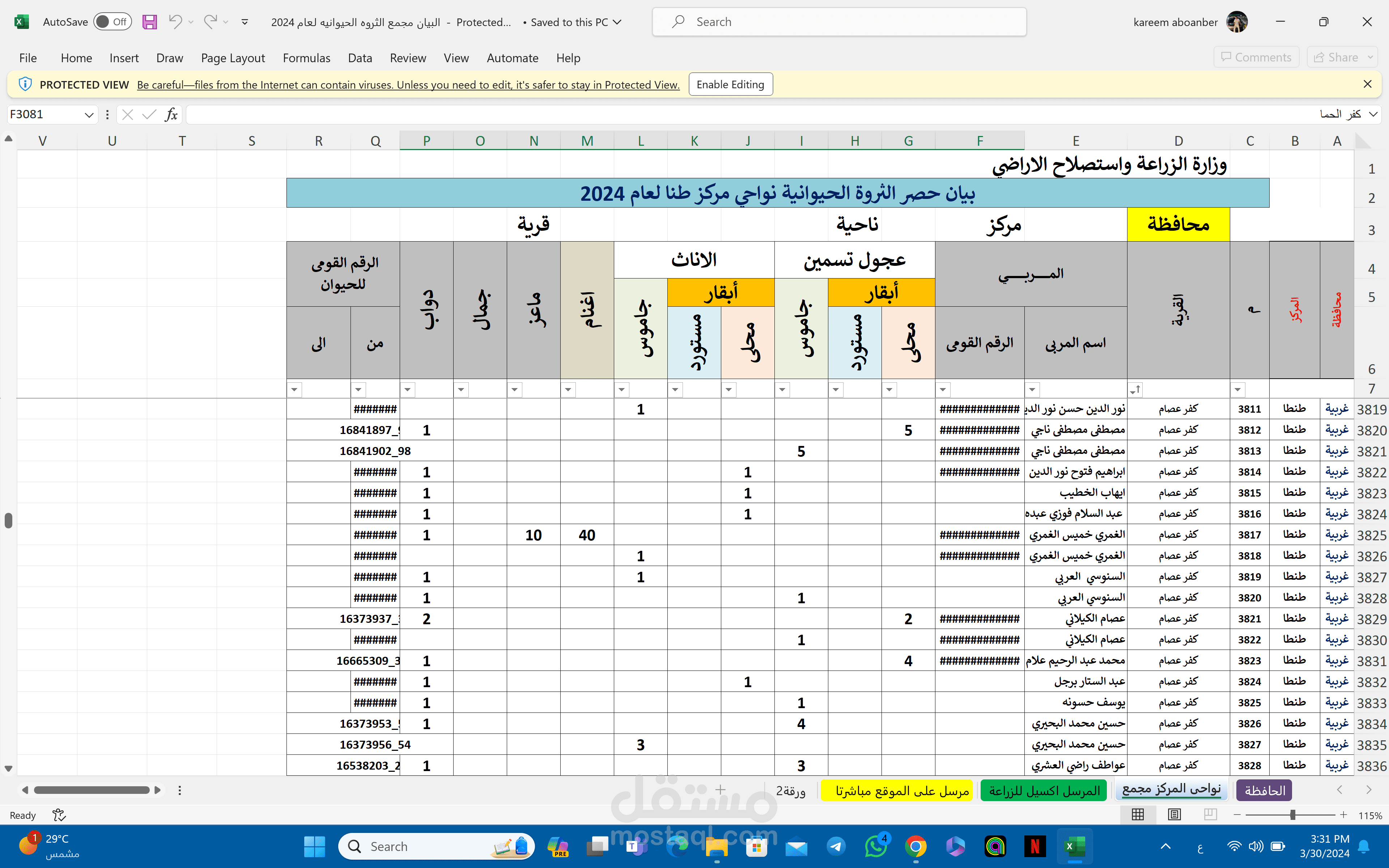 بيان مجمع للثروة الحيوانية قمت بكتابته عندما كنت اعمل في شركة زراعية متخصصة بالمزارع الحيوانية