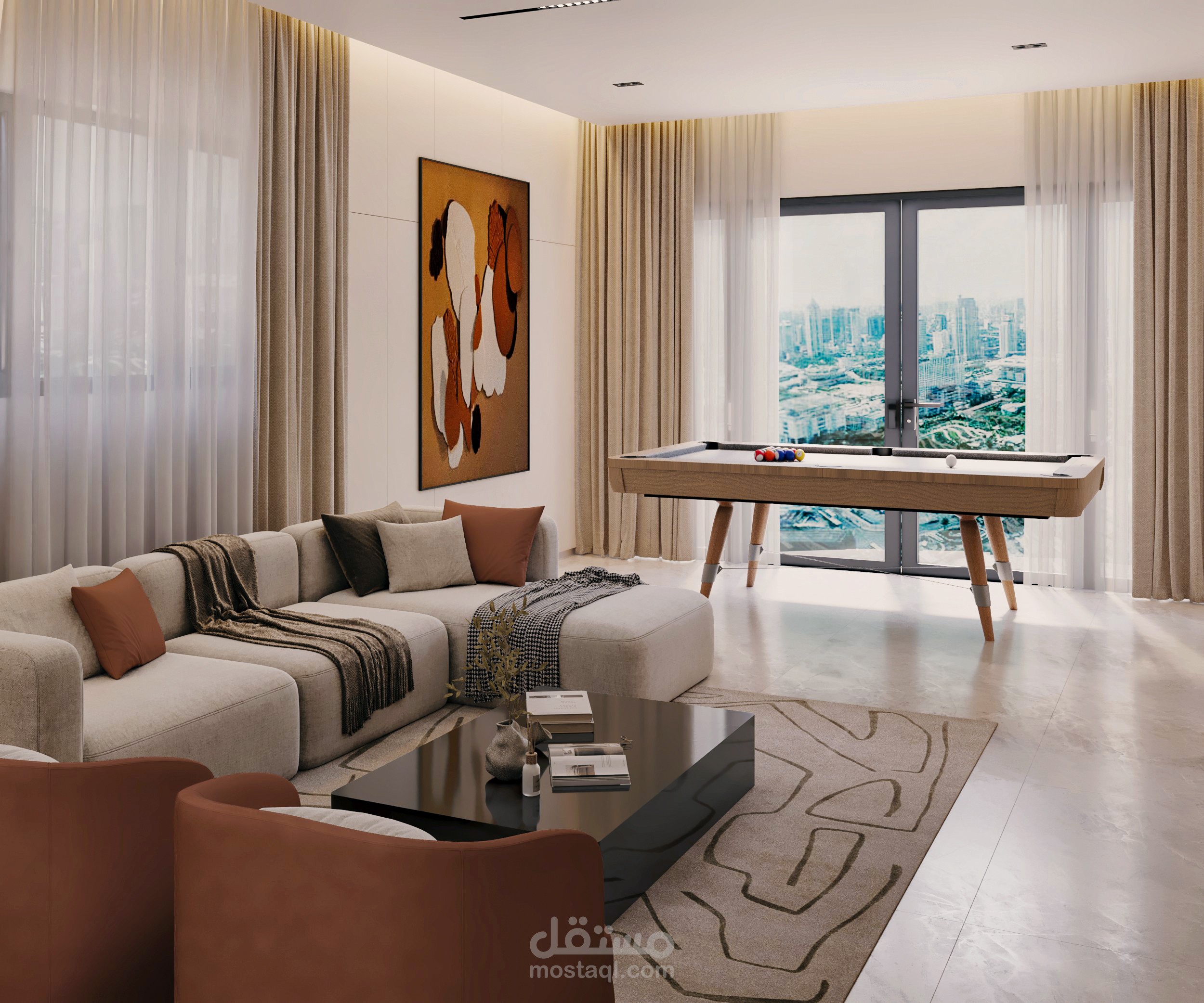 تصميم داخلي لشقة سكنية بمساحة 172 متر مربع