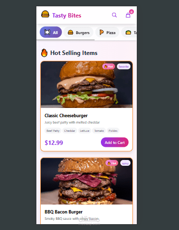 موقع لمنيو مطعم tastyBites