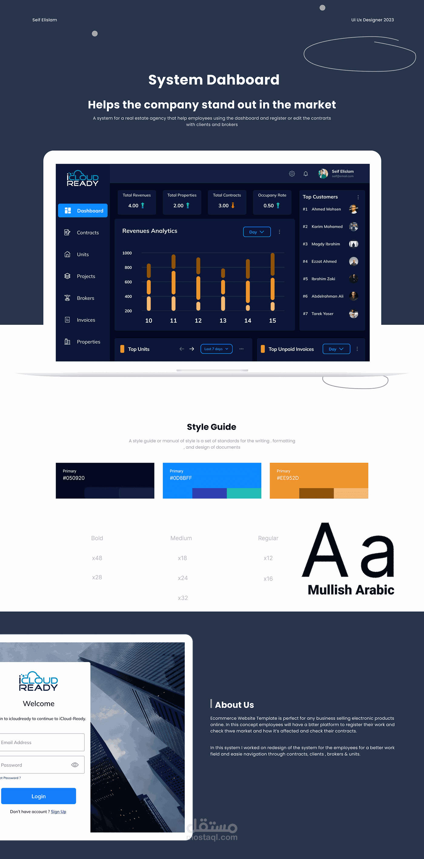 Dashboard لشركة عقارات