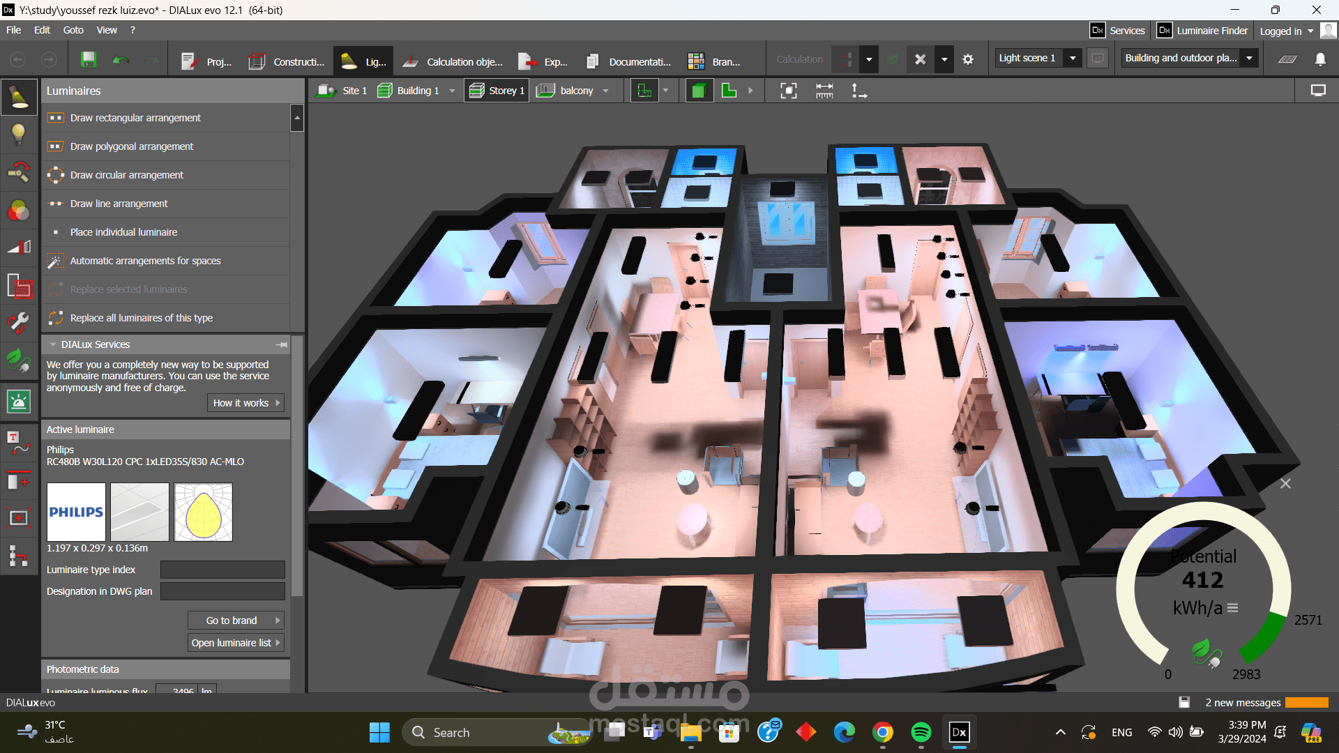Design and load calculation of lighting system