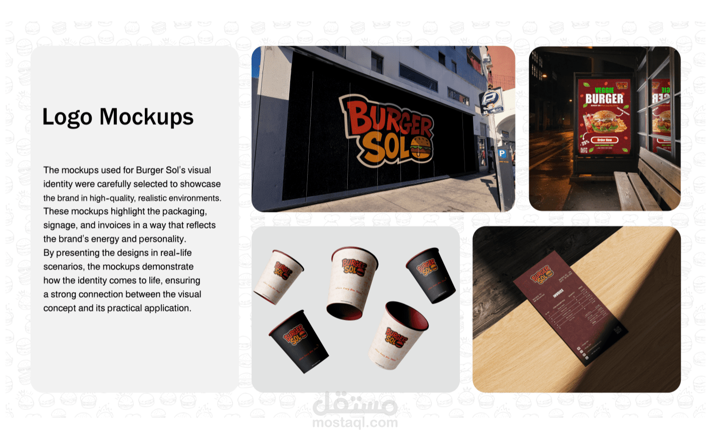 تصميم هوية بصرية مرحة وجذابة لمطعم Burger Sol