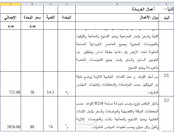 حساب كميات الاعمال الانشائية والمواصفات