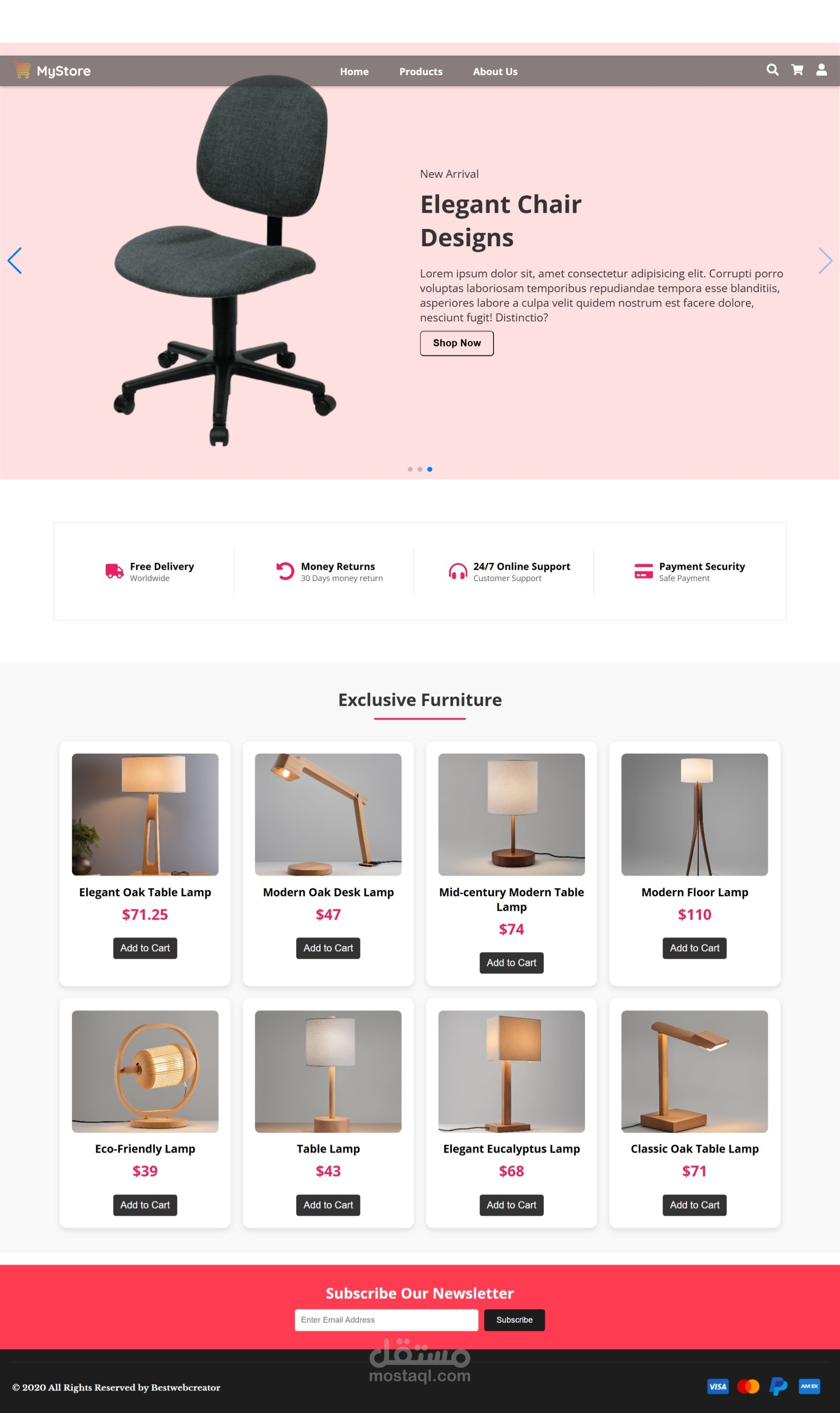 متجر إلكتروني لعرض الأثاث - Furniture E-commerce Website