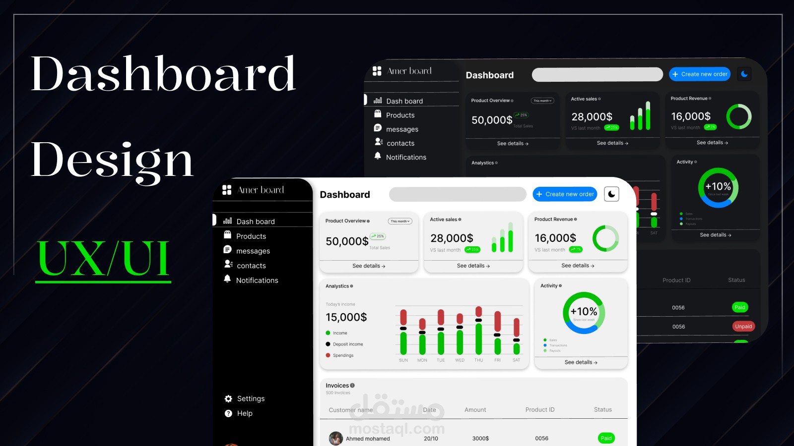 تصميم Dashboard احترافى لمتجرك