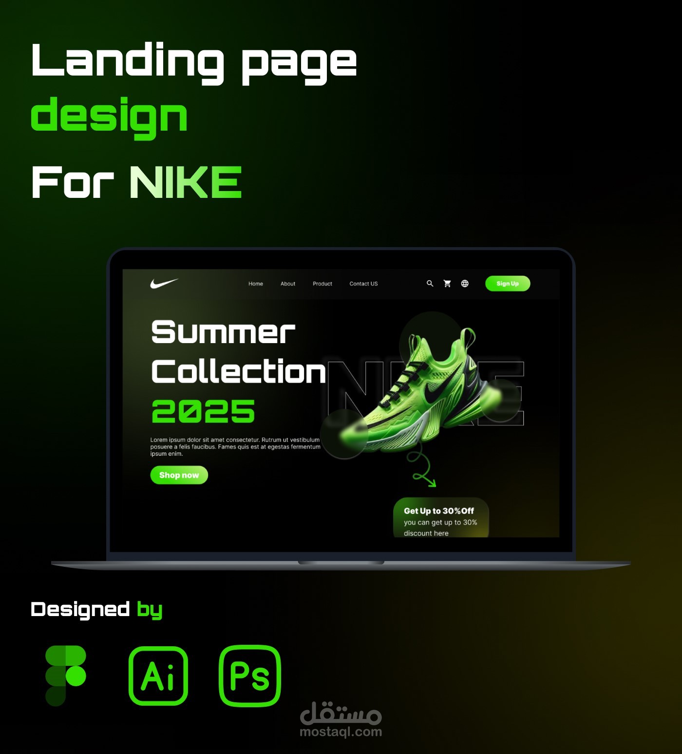 تصميم landing page لماركه احذية nike