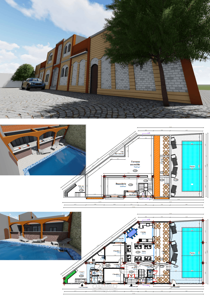 تصميم فيلا عائلية للعطلة بمسبح 4×10م على أرض بمساحة 259م² – دراسة وظيفية متكاملة