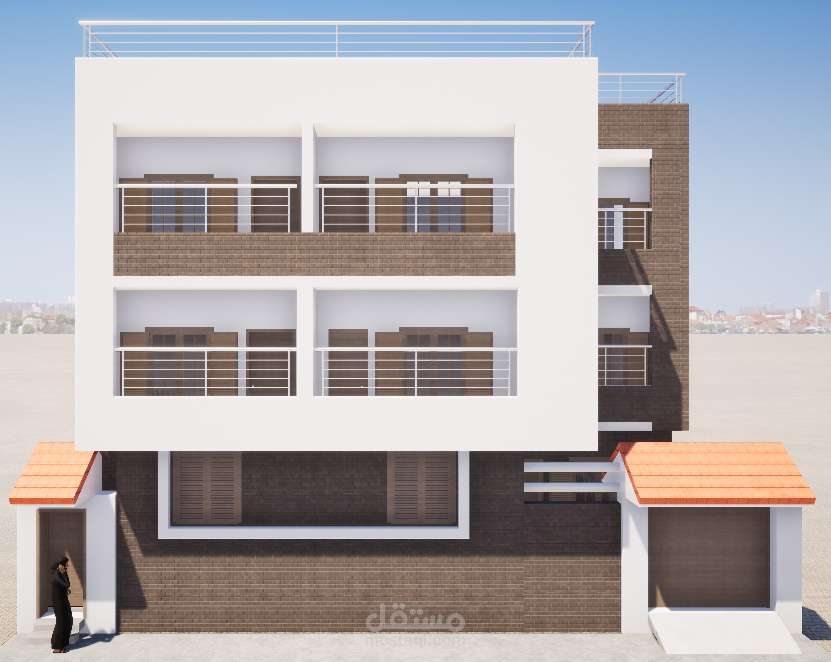 تصميم لمبنى ارضي مع طابقين