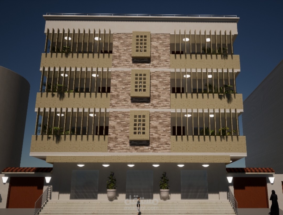تصميم لمبنى ارضي مع ثلاث طوابق