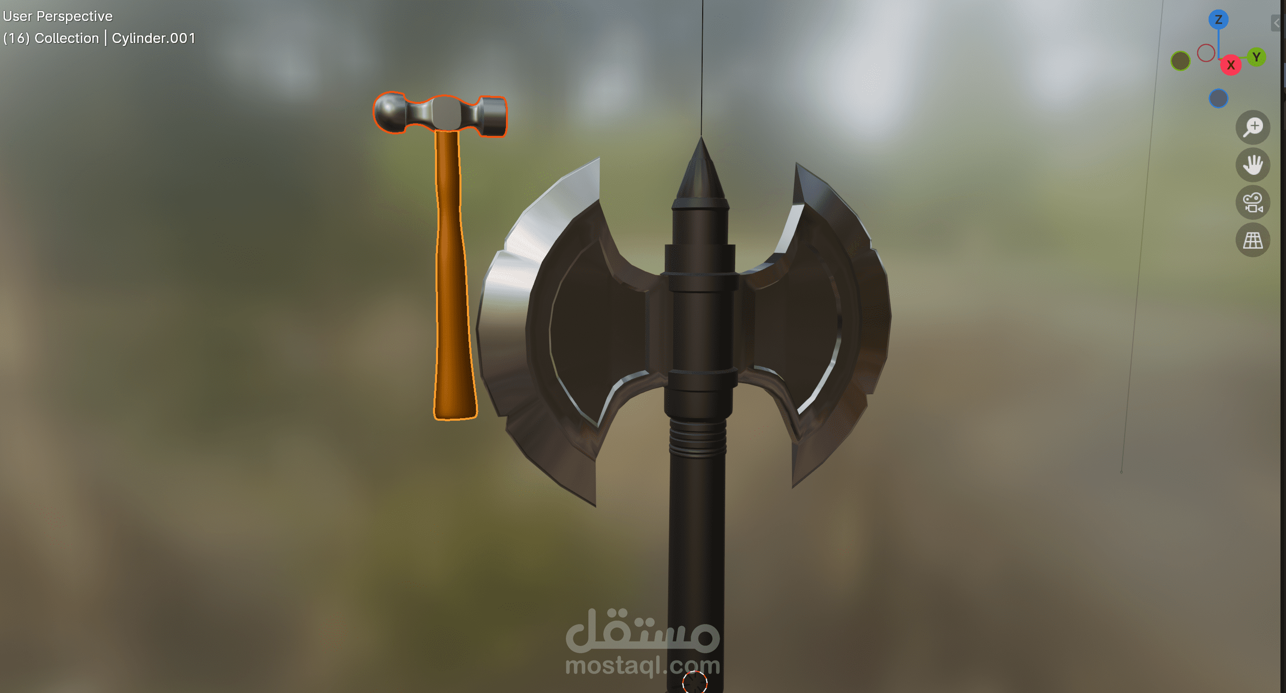 3D model of a Hammer and stylized axe