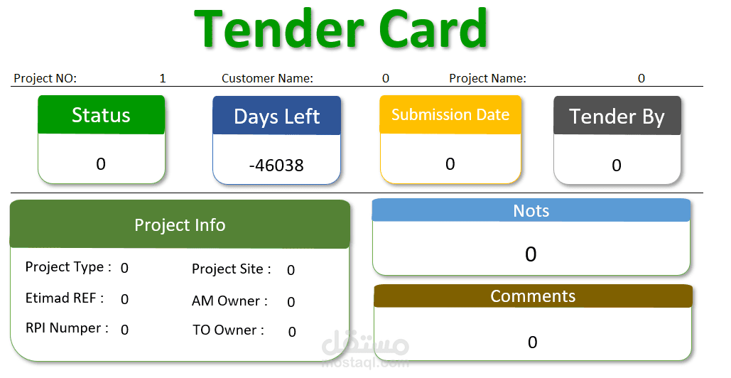 تصميم نظام متكامل لإدارة المشاريع والمناقصات على Excel