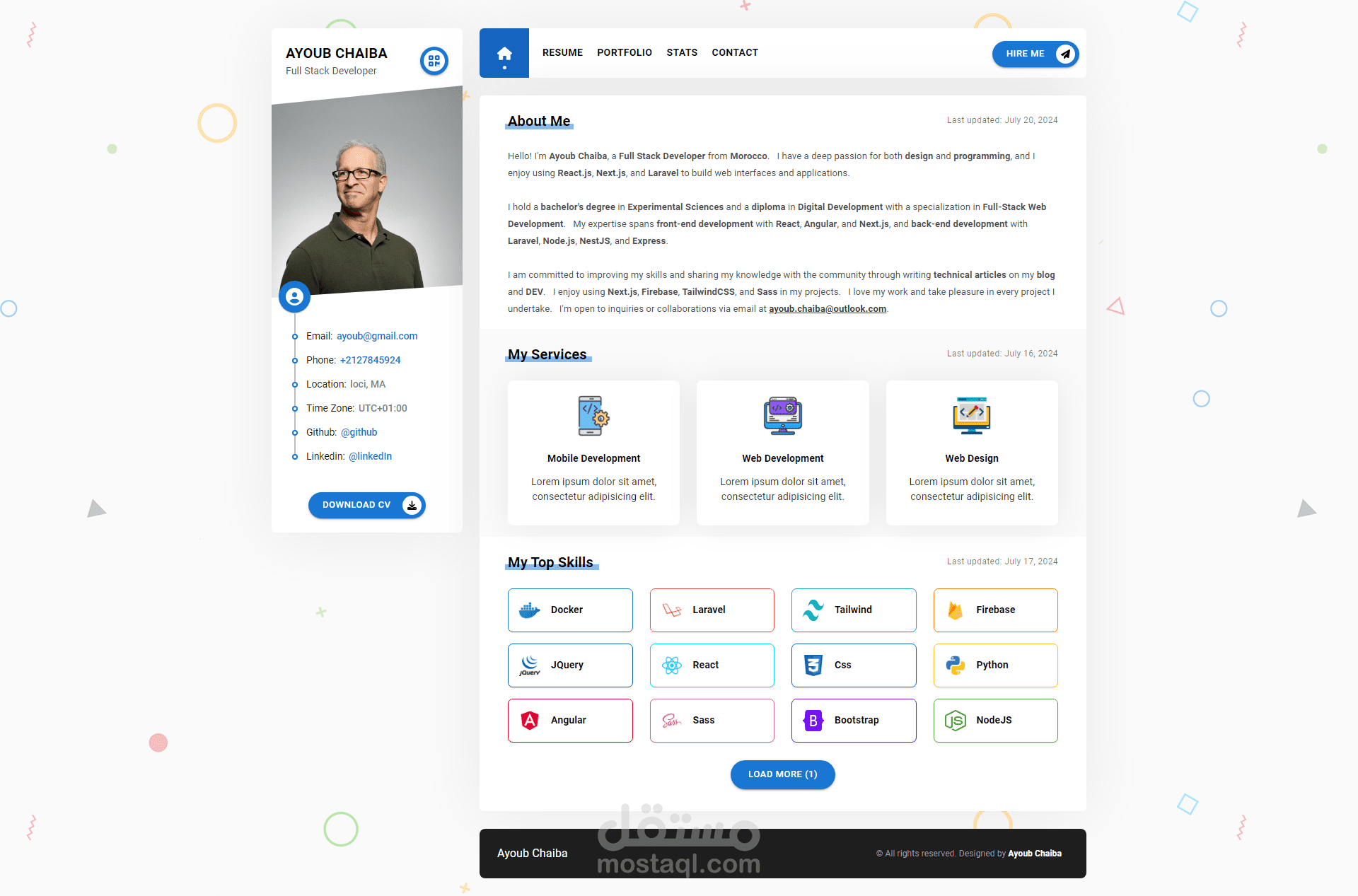 استعراض المشاريع والخدمات التقنية - موقع Portfolio الشخصي