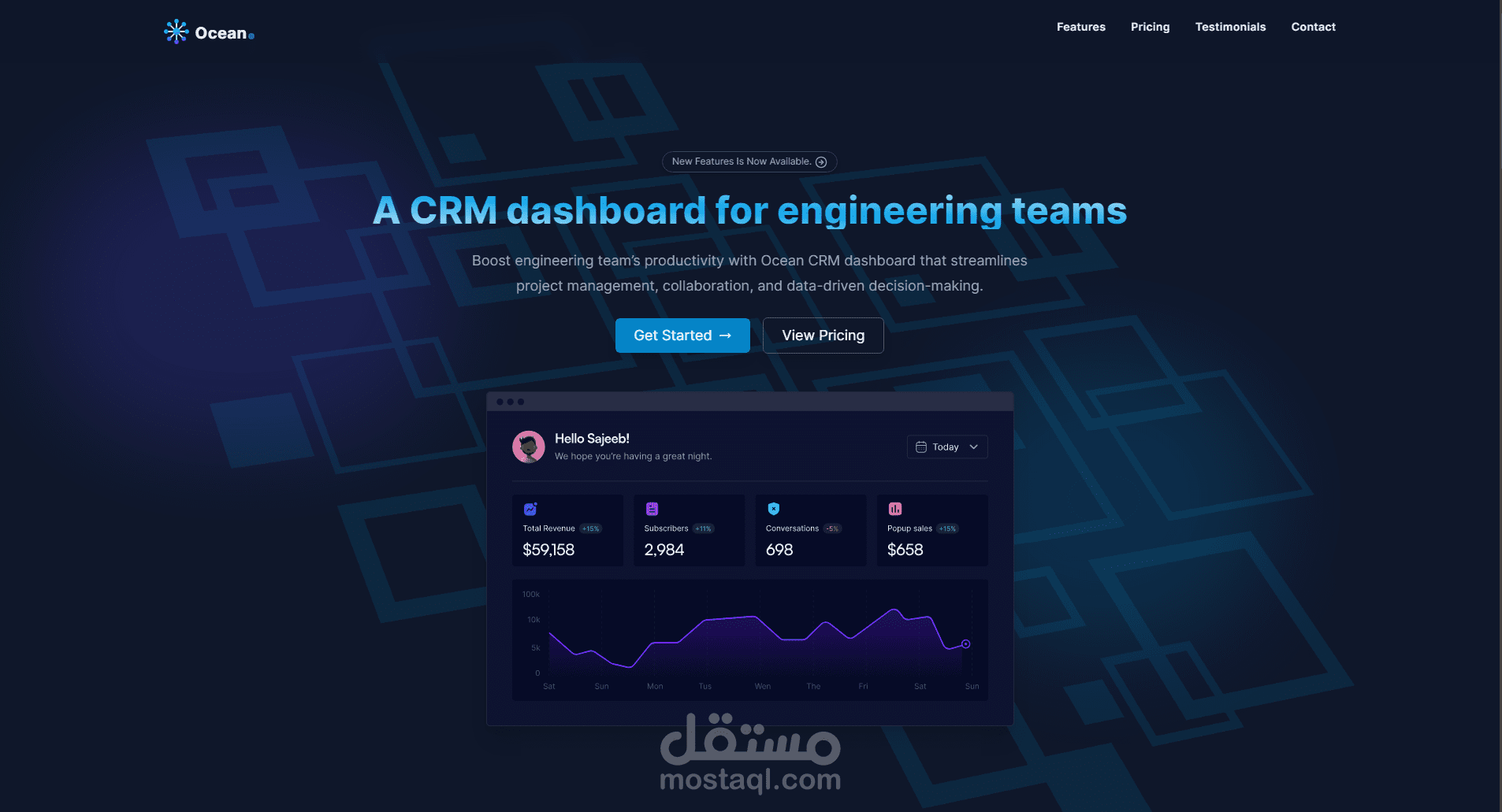 ocean -  lending page بستخدام إطار عمل nextjs