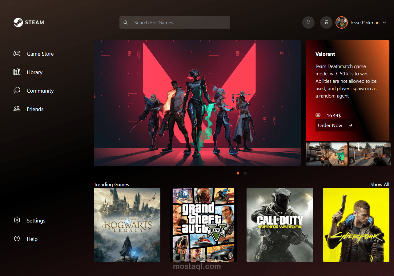 اعادة تصميم لواجهة منصة steam