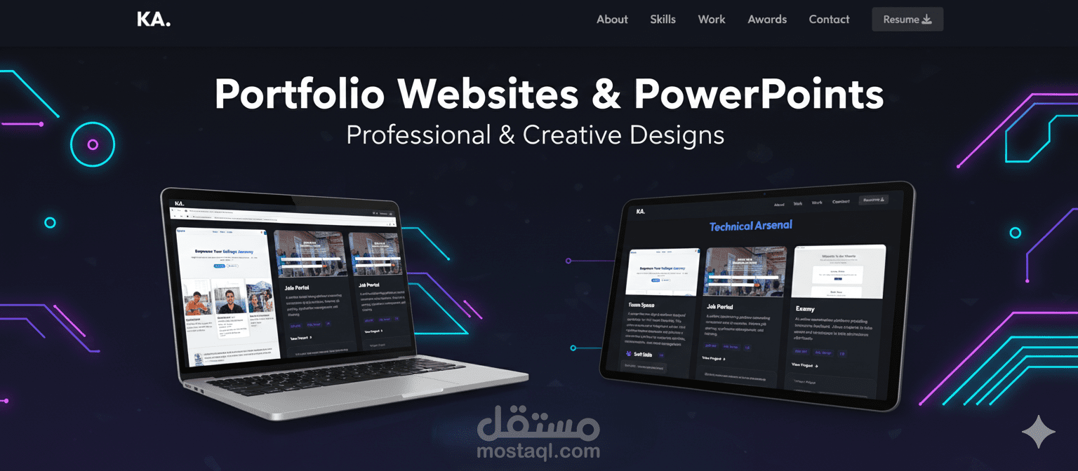 تصميم وتطوير موقع وباوربوينت بورتفوليو شخصي متكامل وعصري