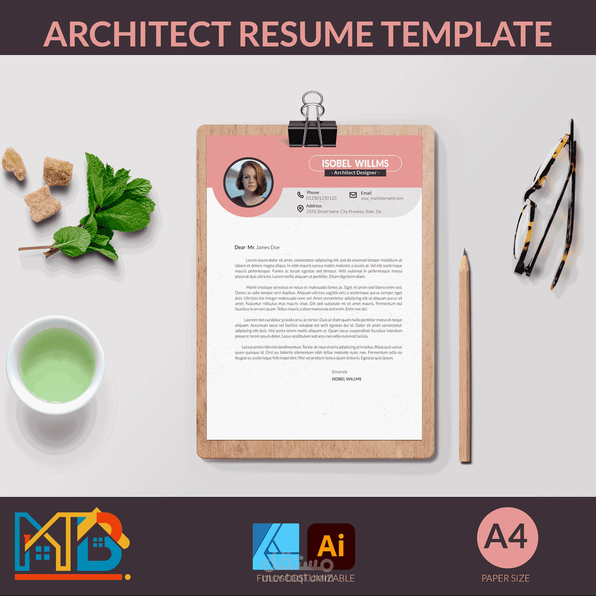 قالب سيرة ذاتية للمهندسين المعماريين و المصممين - نسخة أنجليزية